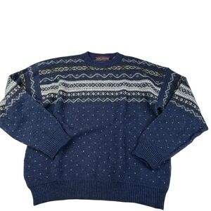 John Ashford Made in Italy Fair Isle Wool Blend Sweater Men's XL Blue Nordic
